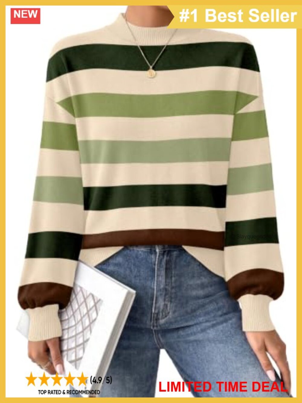 Womens Mock Neck Puff Sleeve Knit Pullover Sweater Lightweight Fall Winter Top